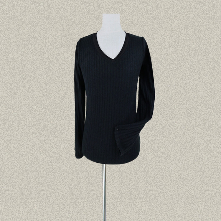 Jie * J * eor Mens ของแท้ Patch Curling Edge V คอผ้าฝ้ายสีดําถักเสื้อกันหนาว Wool Top JW40503