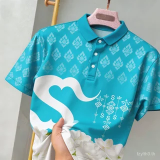 เสื้อโปโลพิมพ์ลายดอกไม้สีฟ้าสําหรับผู้หญิงที่สวยงามและง่ายต่อการสวมใส่ของขวัญวันแม่สีฟ้าดอกไม้พิมพ์คอลเลกชัน