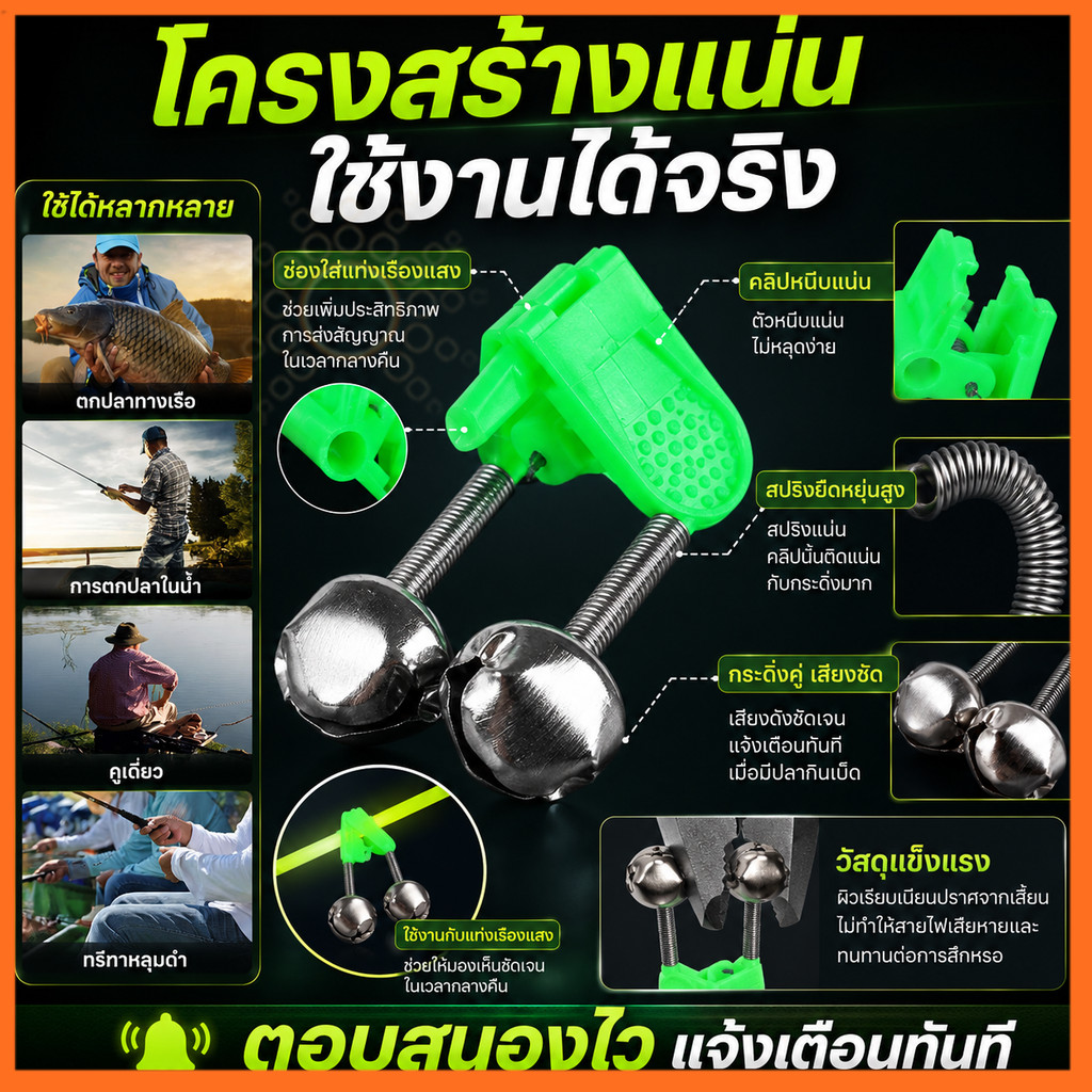 กระดิ่งตกปลา กระดิ่งติดปลายคันเบ็ด กระดิ่งส่งสัญญาณปลากินเบ็ด อุปกรณ์เสริมสำหรับตกปลา