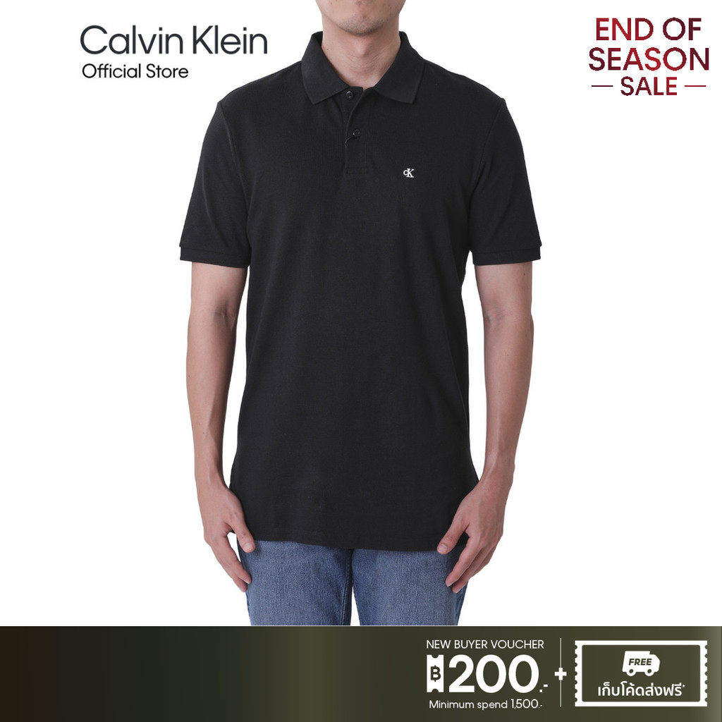 CALVIN KLEIN เสื้อโปโลแขนสั้นผู้ชาย Cotton Pique ทรง Regular รุ่น 4RB012G UB1 - สีดำ