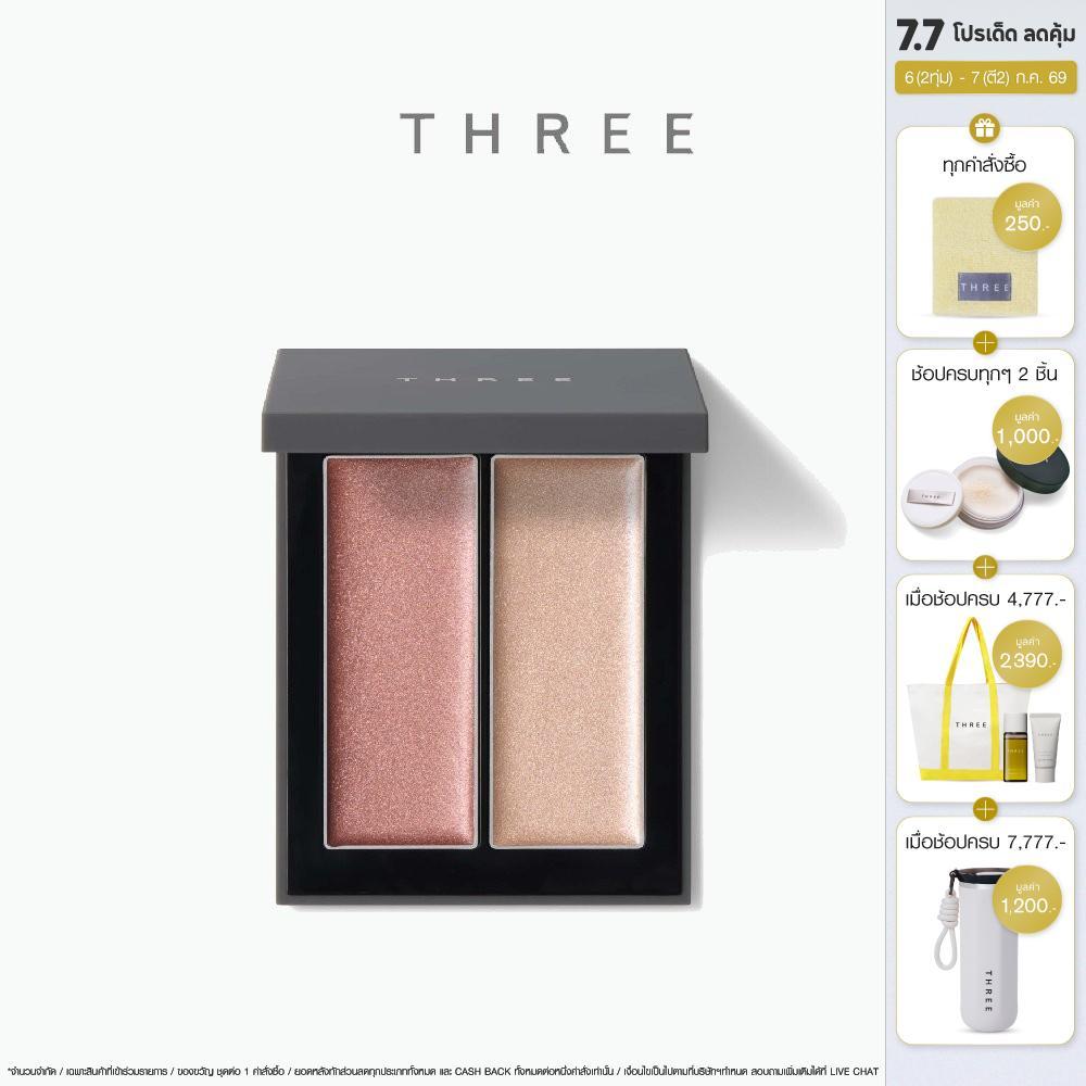 THREE Shimmering Glow Duo R 5.2g ชิมเมอริง โกลว์ ดูโอ้ อาร์ พาเลตต์บลัชและไฮไลท์ในตลับเดียว