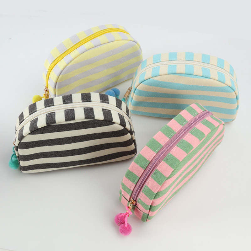 กระเป๋าเครื่องสําอางลายเปลือกหอย Dopamine Simple Bag Canvas Portable Storage Bag Outing Travel Toiletry Bag
