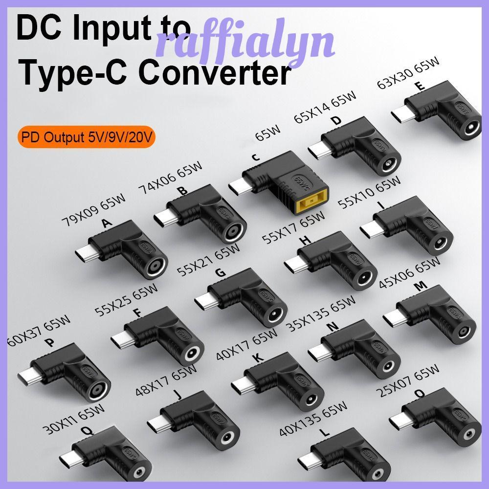 RAFFIALYN DC to Type C Converter 5v 9v 12v USB C Connector 5.5X2.5 7.4X0.9 4.5X0.6mm PD 65W สําหรับโ