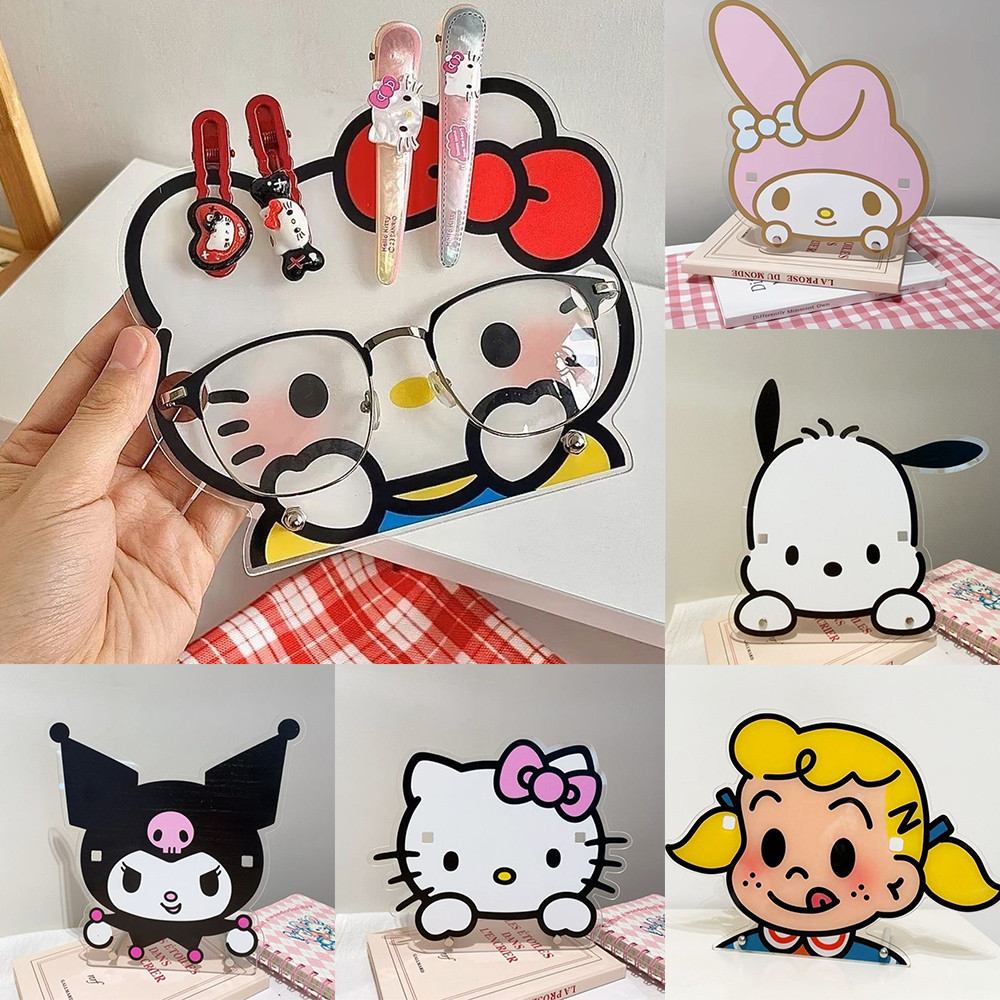 Sanrio การ์ตูน Face แว่นตา Rack Multi Function Desktop เครื่องประดับผม Kawaii อะคริลิค Tabletop Decor เครื่องประดับ