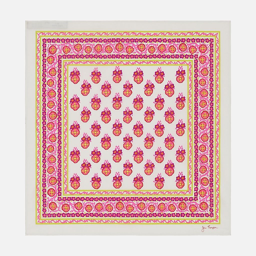 Indian Block Print Cotton Handkerchief - White/Pink