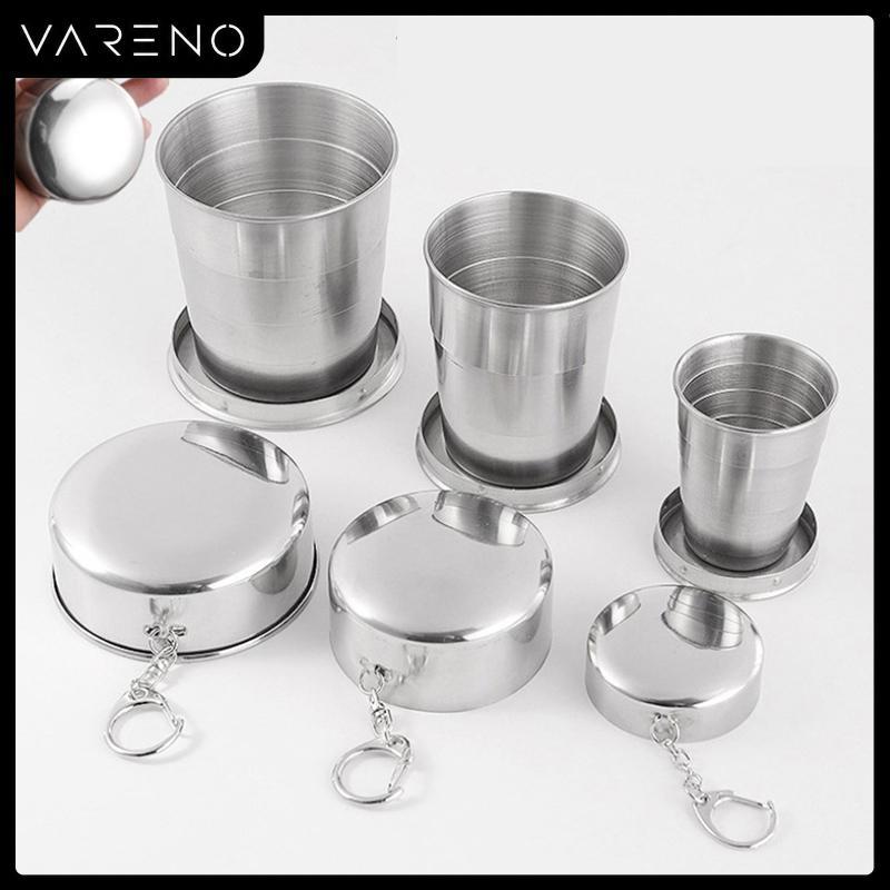 Vareno ถ้วยสแตนเลสพับได้พร้อมพวงกุญแจถ้วยยืดหดได้แบบพกพา