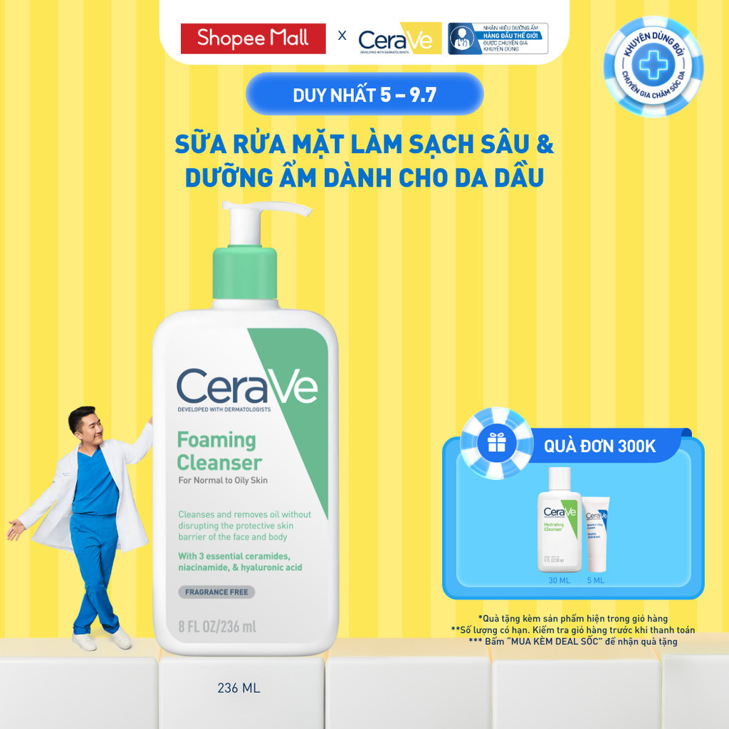 Foaming Facial Cleanser ช่วยทําความสะอาดผิวอย่างล้ําลึกและให้ความชุ่มชื้นอย่างอ่อนโยน - CeraVe Foami