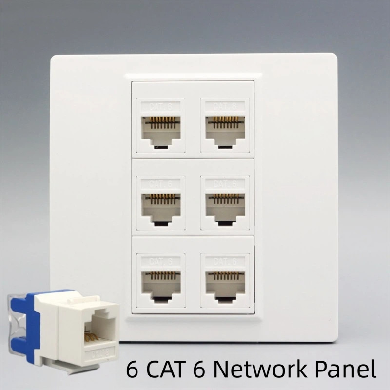 6 พอร์ต CAT6 RJ45 ซ็อกเก็ตผนัง 86 ประเภทหกพอร์ต Gigabit Ethernet LAN เครือข่าย Wall Faceplate T568A/B Punch Down Keystone โมดูล 6-LAN Wall Outlet สีขาว