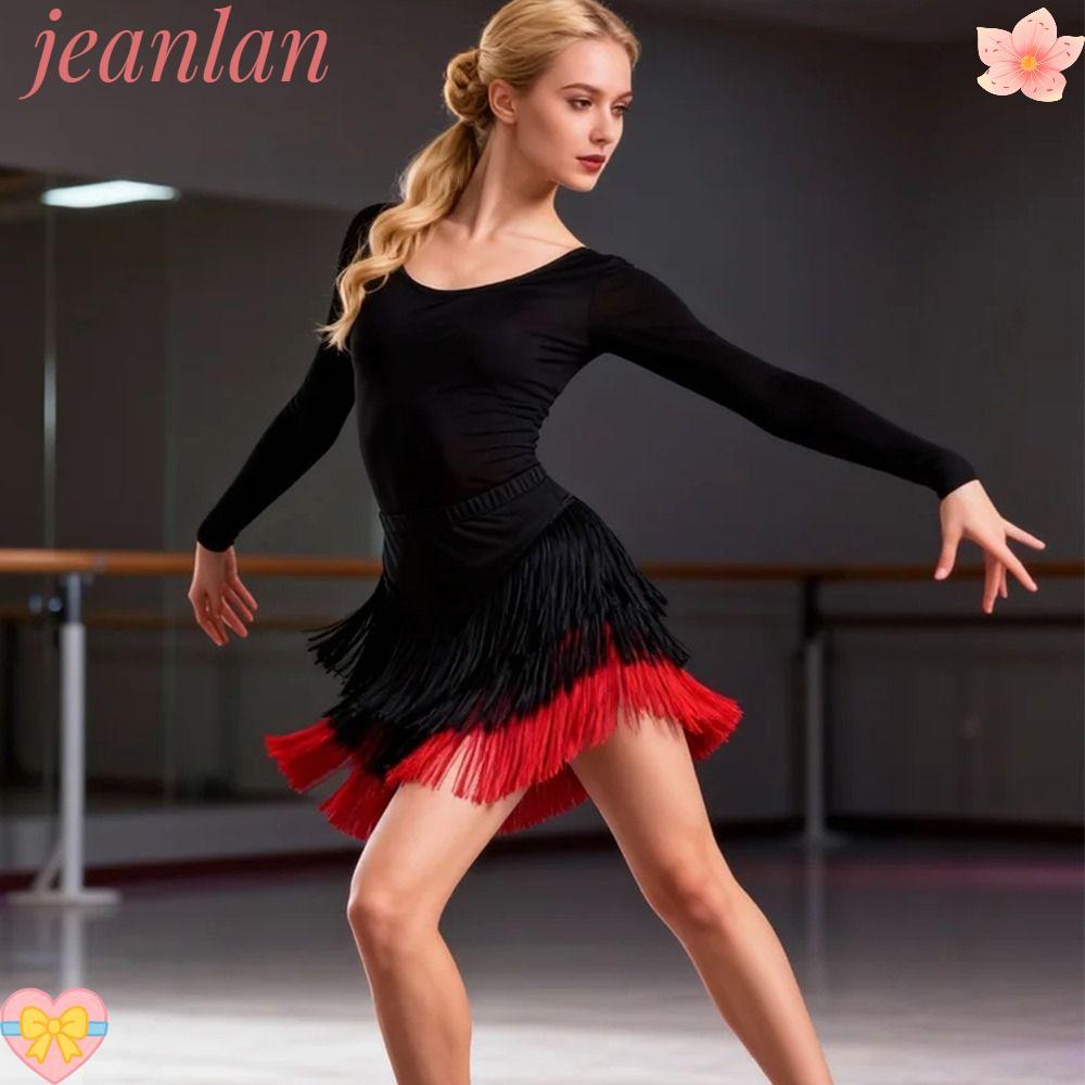 JLAN กระโปรงเต้นรําละติน,พู่เวทีเครื่องแต่งกายเต้นรําบอลรูม,แฟชั่น Chacha Dance สวมใส่ปรับกระโปรงเต้นรํารัมบาสามชั้นสําหรับผู้หญิง