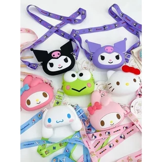 Sanrioกระเป๋าสะพายไหล่ ซิลิโคน ลาย Hello Kitty KuromiMy MelodyLabubu ใส่เหรียญได้ ของเล่นสําหรับเด็ก ของขวัญ