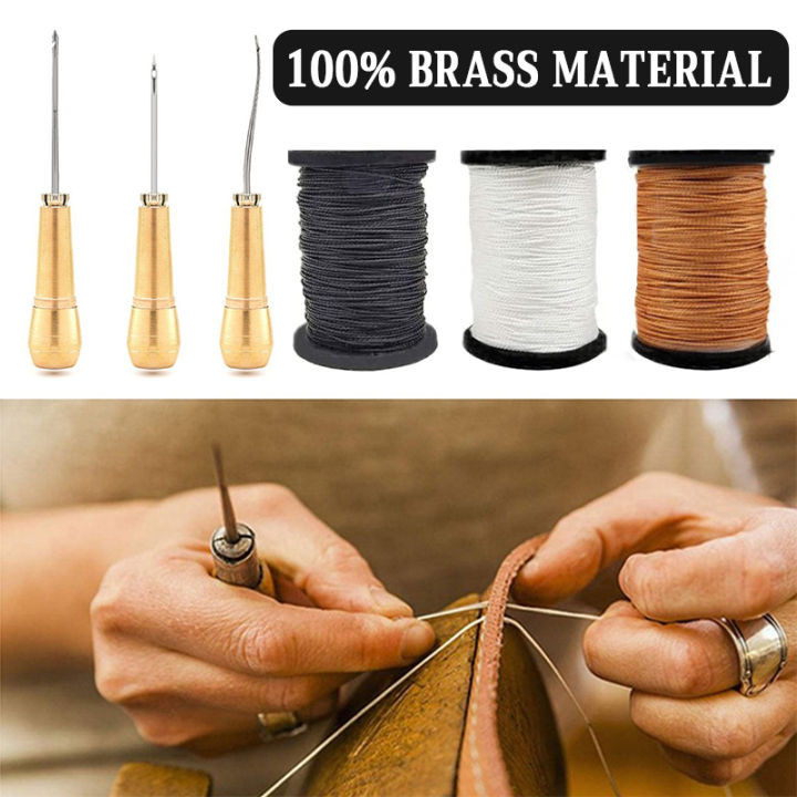 【BRT】13 ชิ้นชุดเย็บผ้าหนังกระเป๋าถือรองเท้า Handmade เย็บชุดซ่อม Awl Waxed ด้ายเย็บเข็ม Thimble สําหรับ Home หนัง DIY