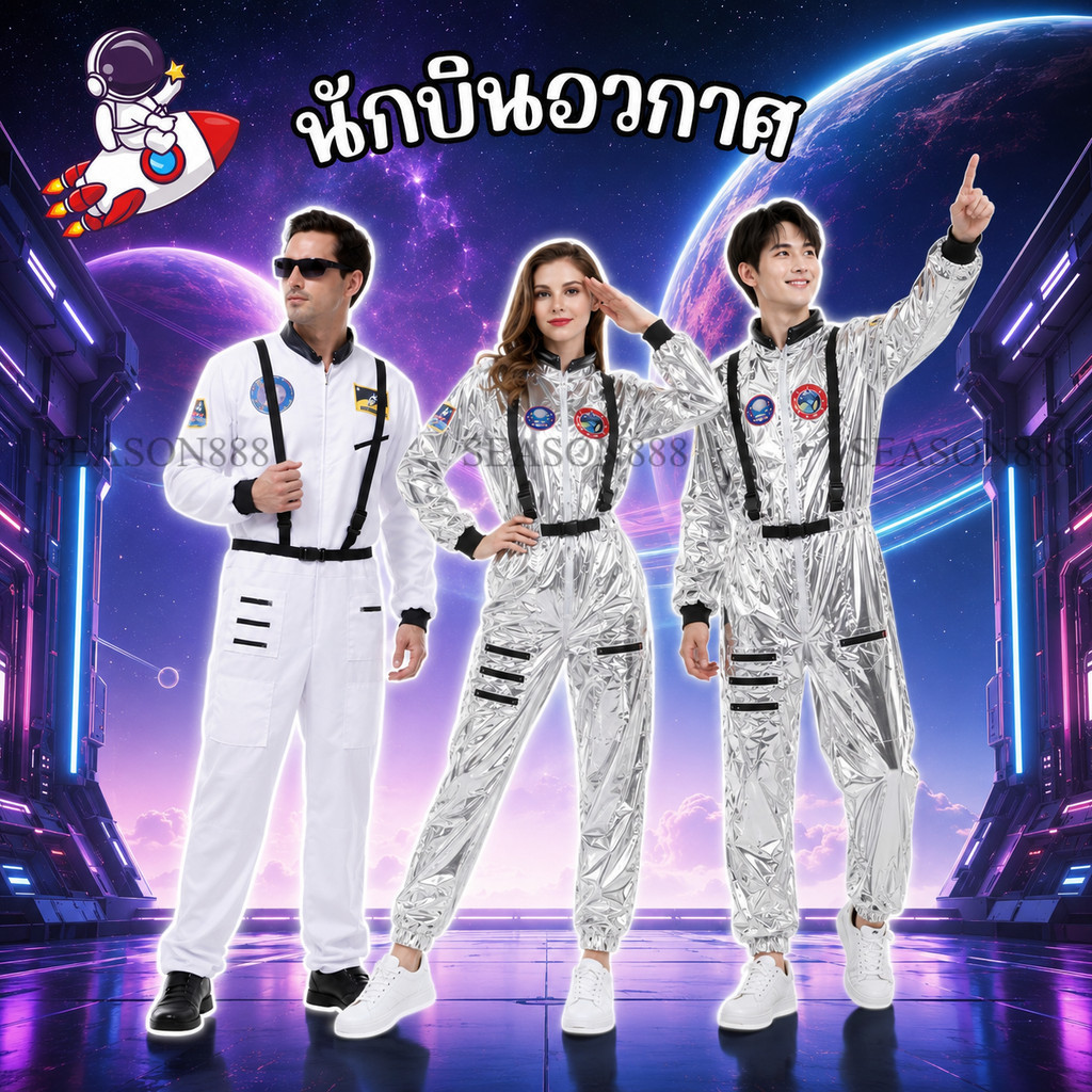 พร้อมส่ง ชุดนักบินอวกาศ ชุดนาซ่า NASA ผู้ใหญ่ ชุดอวกาษสีเงิน นักบินอวกาศ Astronaut pilot cosploy วันวิทยาศาตร์