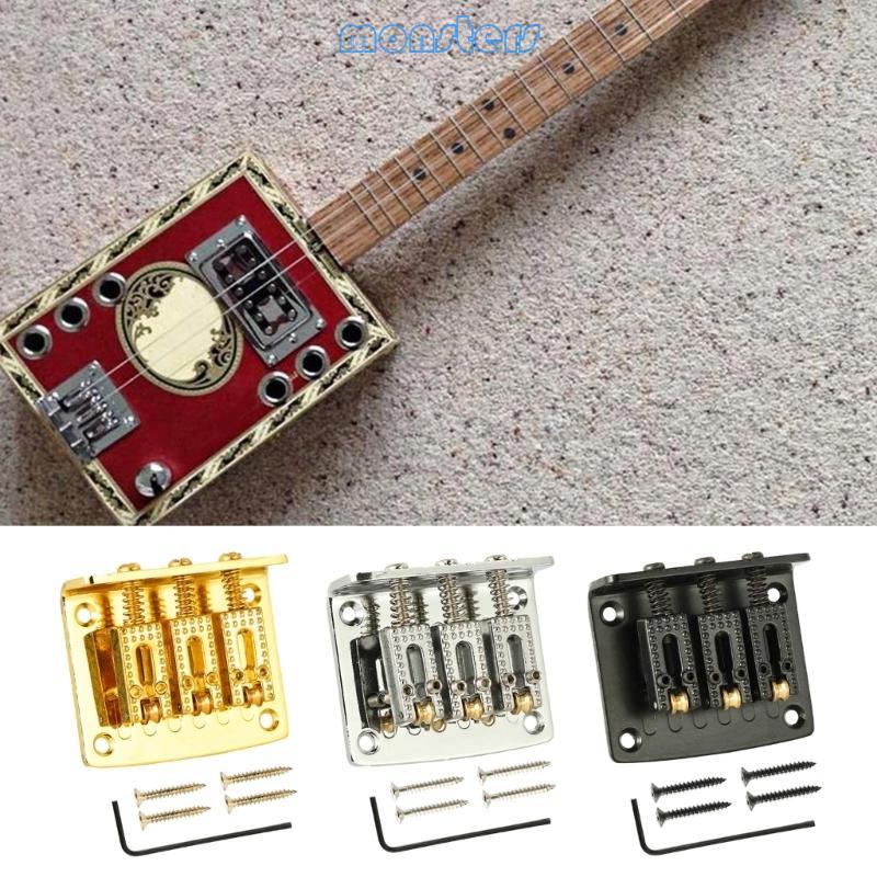 Mon Guitar Bridge Alloy 3-String Fixed Hardtail Guitar Bridge พร้อมสกรู 4 ตัว