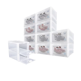 [ซื้อ 10 แถม 2] Super Lock กล่องรองเท้า Super Box 5657 พลาสติกแข็ง เปิดฝาหน้า ซ้อนได้ ใส่รองเท้า