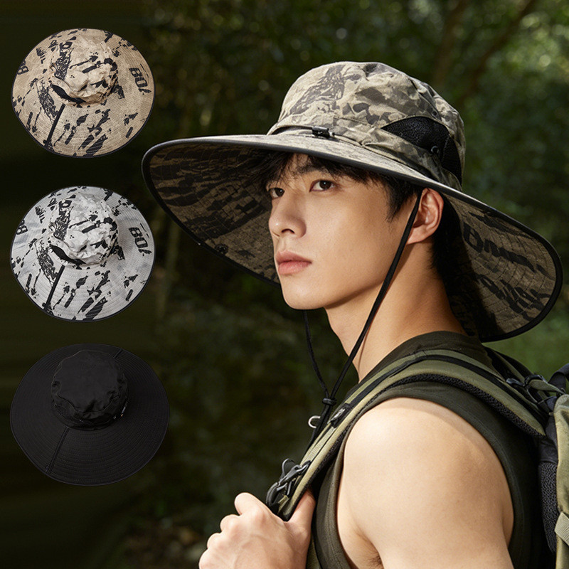帽子男夏季新款防晒帽户外防晒遮阳帽大檐迷彩男士渔夫帽20260713 Men's Summer New Sun Protection Hat Outdoor Sunshade Hat Wide Bri