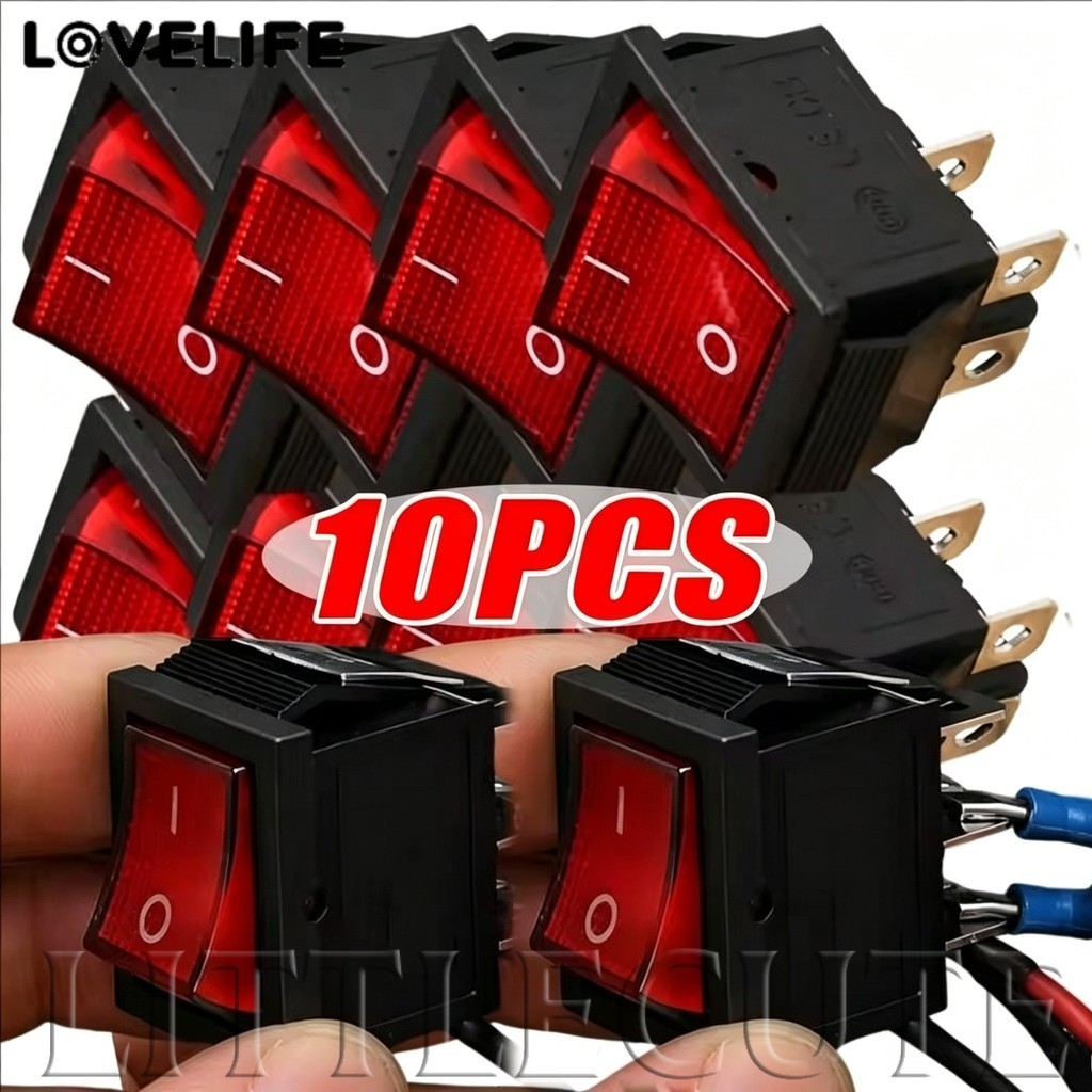 [AUTO&3C] 2/5/10PCS - 4 Pin 2 ตําแหน่ง KCD4 Rocker Switch พร้อมตัวบ่งชี้ LED สีแดงกันน้ํากันฝุ่นฝาครอบเปิด-ปิดสลับสลับอุปกรณ์เสริมสวิทช์ /ราคาดี