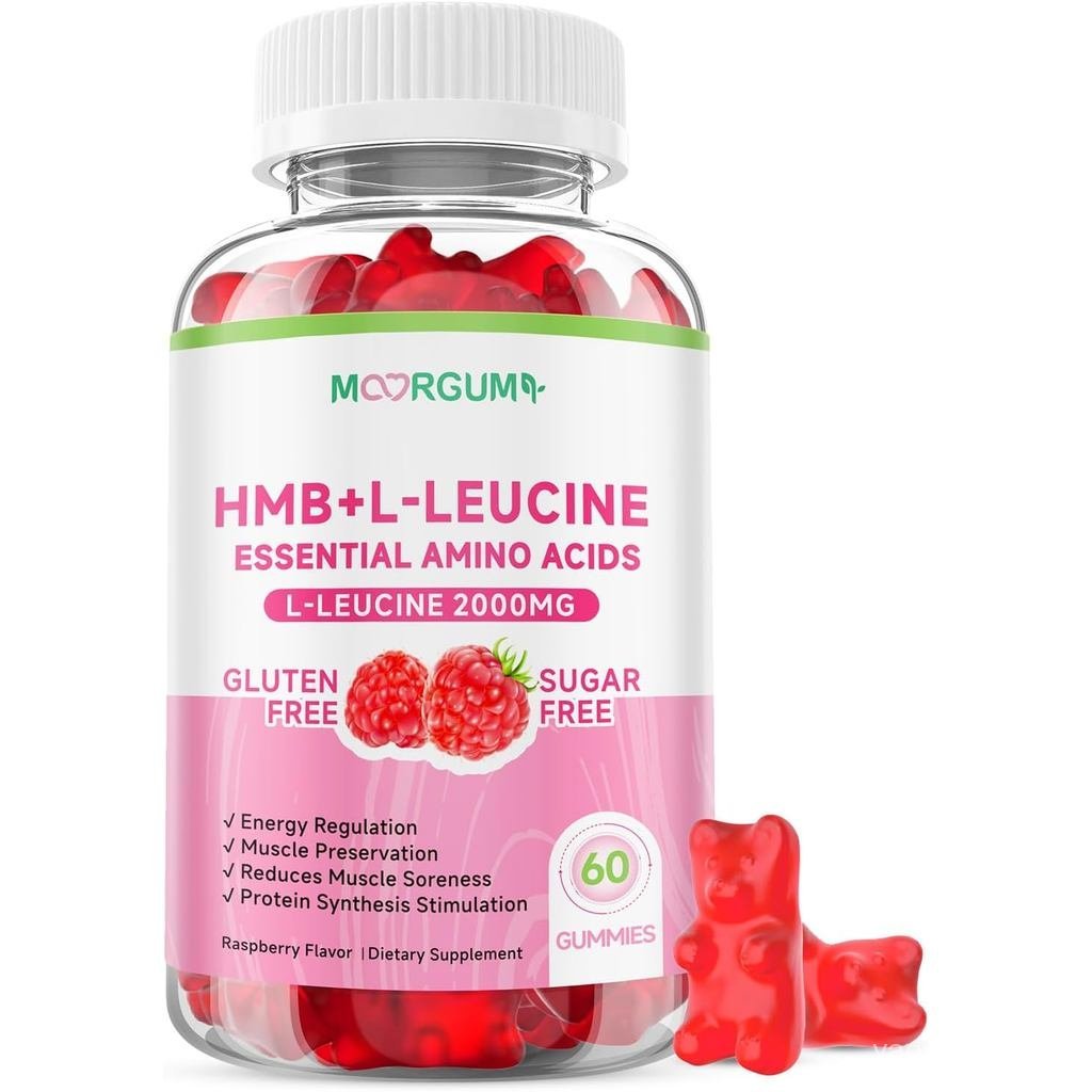 HMB & L-Leucine Gummies พร้อมแคลเซียม, อาหารเสริมกรดอะมิโน, L Leucine สําหรับผู้ชายและผู้หญิง, รสราส