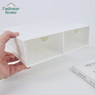 Fudonar กล่องลิ้นชัก วางซ้อนได้ แบบเลื่อนเข้า-ออก ต่อกันได้ เข้าล็อกกันไม่หลุด ฝาหน้าใสขุ่น