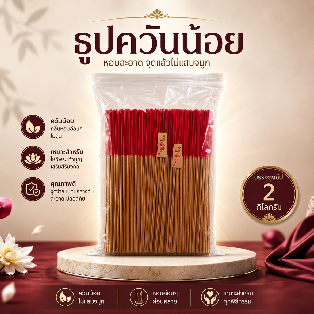 ธูปบรรจุถุงซิป 2 กิโลกรัม 13นิ้ว 32เซน ธูปควันน้อย ธูปโล ธูปไหว้พระ ธูปบูชาพระ ธูปเปลือย ธูปทำบุญ ธูป2กิโล