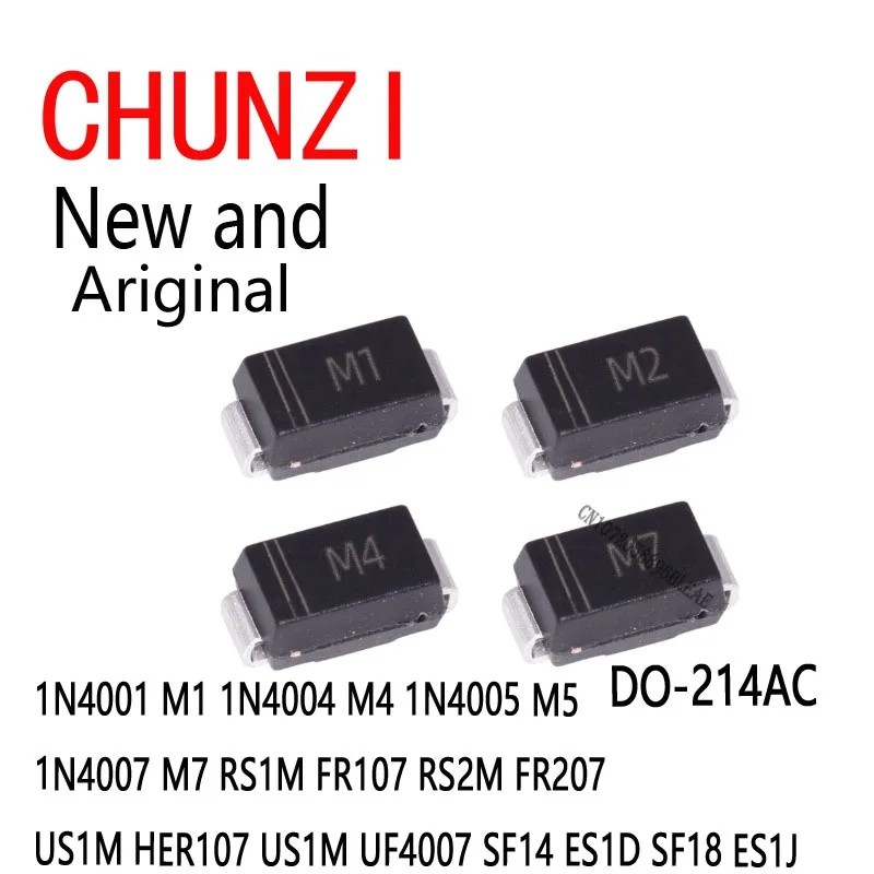 100SMA DO-214AC 1N4001 M1 1N4004 M4 1N4005 M5 1N4007 M7 RS1M FR107 RS2M FR207 US1M HER107 US1M UF1M 