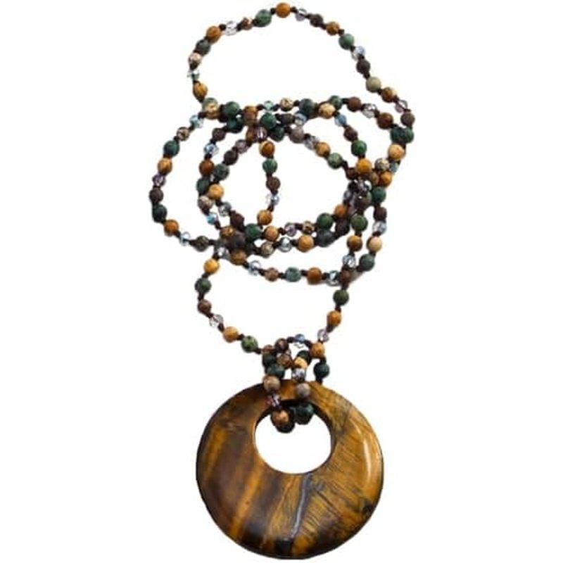 Yomisa Boho สร้อยคอผู้หญิงผู้ชายยาว,33/34/35 นิ้วธรรมชาติ Turquoise Tiger Eye ลูกปัดหินจี้สร้อยคอผู้
