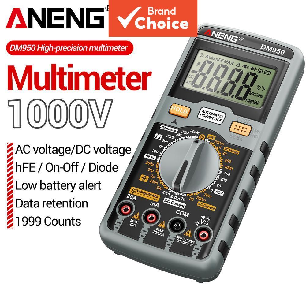 One Pc ANENG DM950 มัลติมิเตอร์แบบดิจิตอล 1999 นับช่วงอัตโนมัติ AC DC แรงดันไฟฟ้า Current Ohm Tester สีเทารุ่น Pro