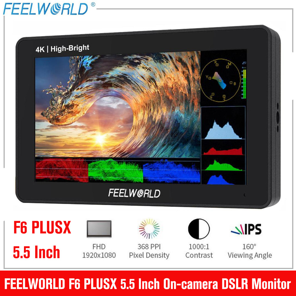 FEELWORLD F6 PLUSX 5.5 นิ้วหน้าจอสัมผัสบนกล้อง DSLR Field Monitor 3D LUT 1920x1080 4K Video Monitor 