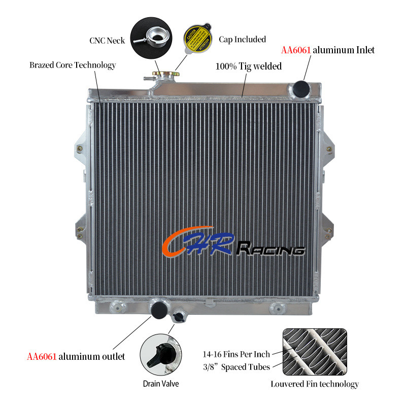 หม้อน้ําอลูมิเนียม 44 มม. สําหรับ 1997-2005 Toyota Hilux RZN149R RZN169R RZN174 2.7L