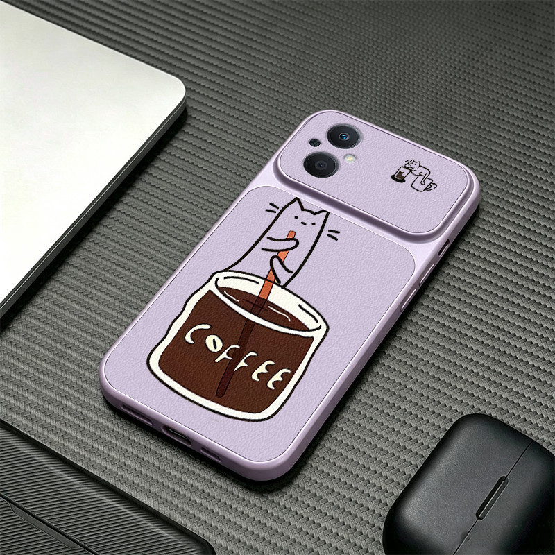 PBZZ สําหรับ OPPO Reno 7Z 8z 5G RENO 7 LITE 5g เคสโทรศัพท์ Softcase ซิลิโคนกันกระแทกใหม่ออกแบบความงามน่ารักกาแฟแมวสําหรับสาวสีม่วง KNKFCM3