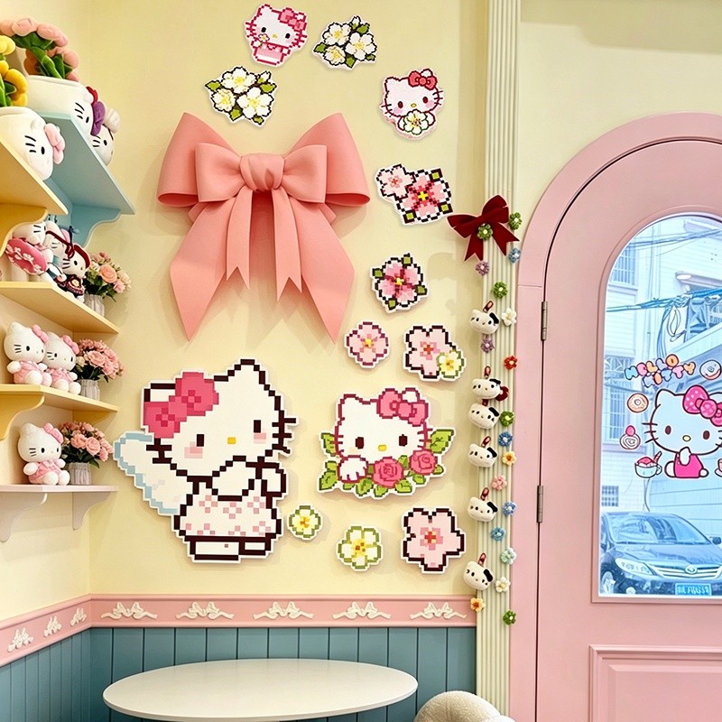 Hellokitty Clockwork Hand Workshop Be Wall ตกแต่งสติกเกอร์บรรยากาศตกแต่งเค้กขนมหวาน 7.20 B