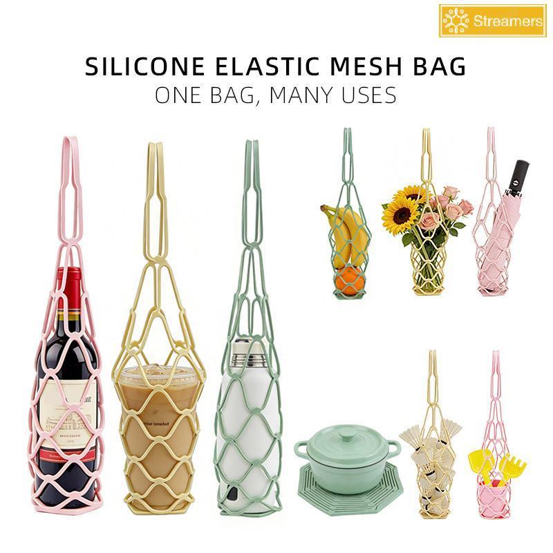 {Streamers} ซิลิโคนชานม Paaging Pouch 2in1 Coffee Bag Cup Mat with Hollow Out Storage for Reusable Eco Friendly ใหม่