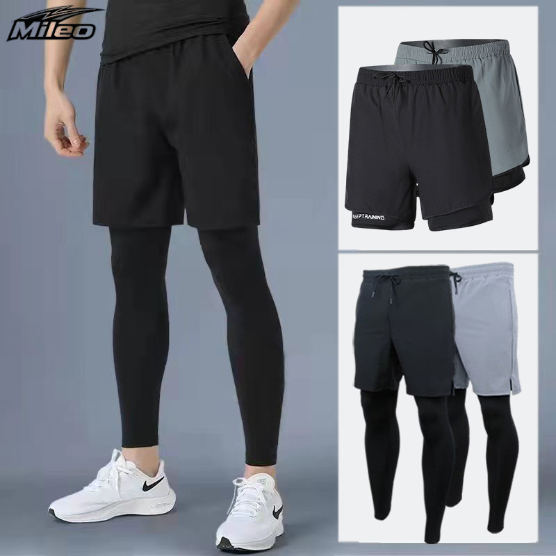 กางเกงขาสั้นชายไซส์ M-5XL เนื้อผ้าไหมน้ำแข็งแห้งเร็ว ทรงหลวมสำหรับวิ่ง เล่นบาส ฝึกซ้อม สีดำ-เทา