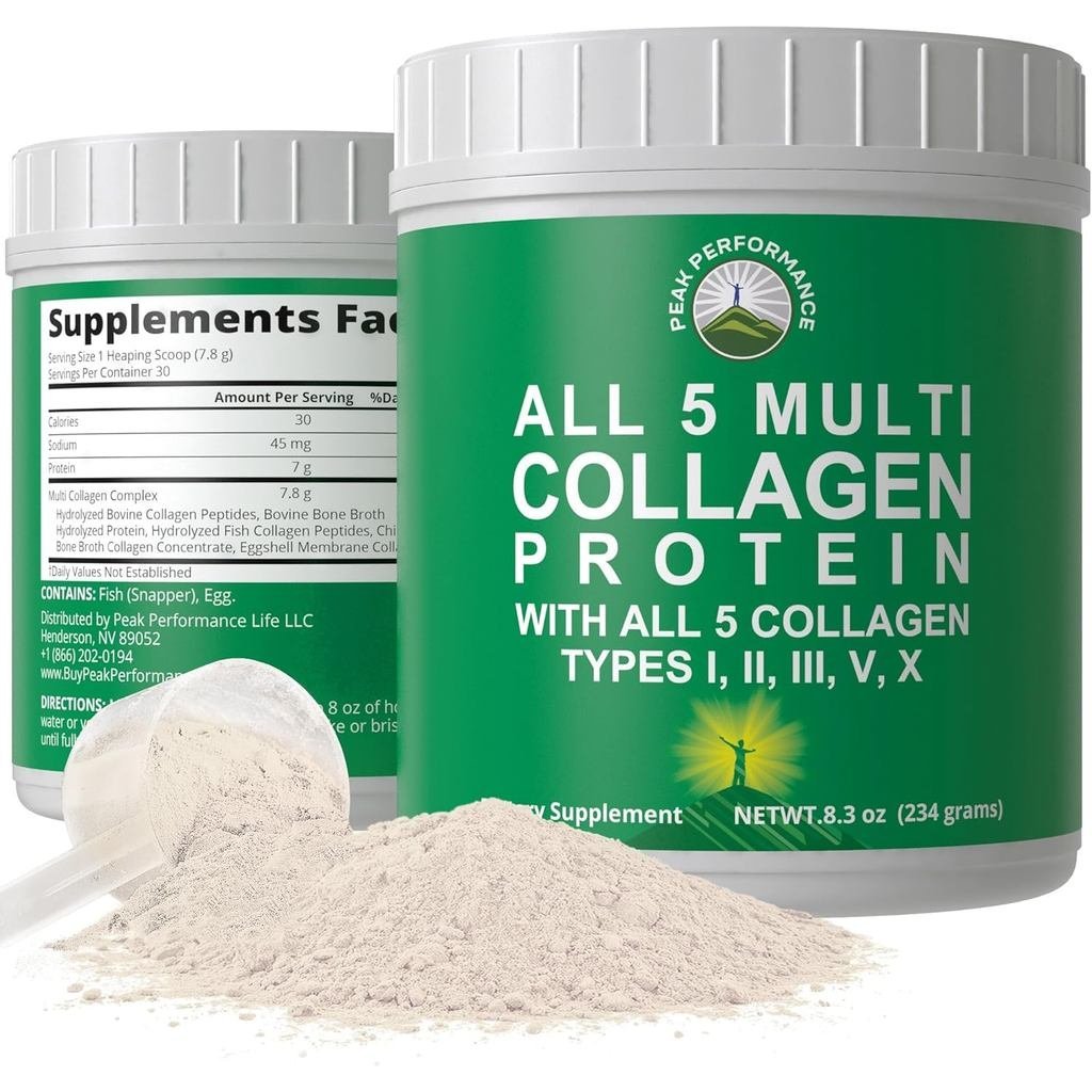 Peak Performance All 5 MultiCollagen Protein Powder Peptides มัลติคอลลาเจน มีทุกชนิด I II IIIV X. Ke