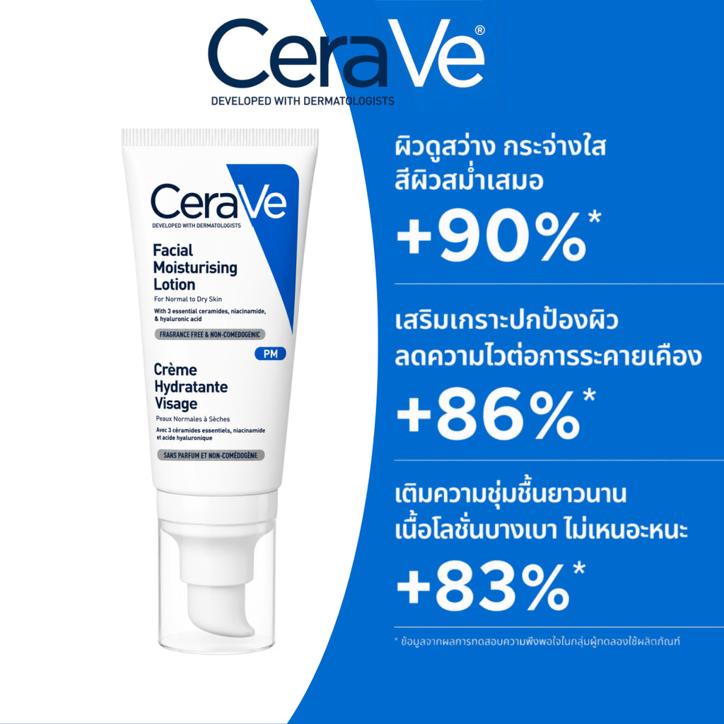 CeraVe Facial Moisturising Lotion PM 52ml มอยส์เจอร์ไรเซอร์หน้า เติมความชุ่มชื้น ปลอบประโลมผิว แห้งแพ้ง่าย