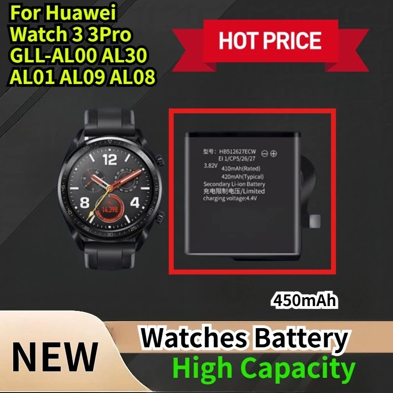 450mAh แบตเตอรี่นาฬิกาสําหรับ Huawei Watch 3 3Pro GLL-AL00 AL30 AL01 AL09 AL08