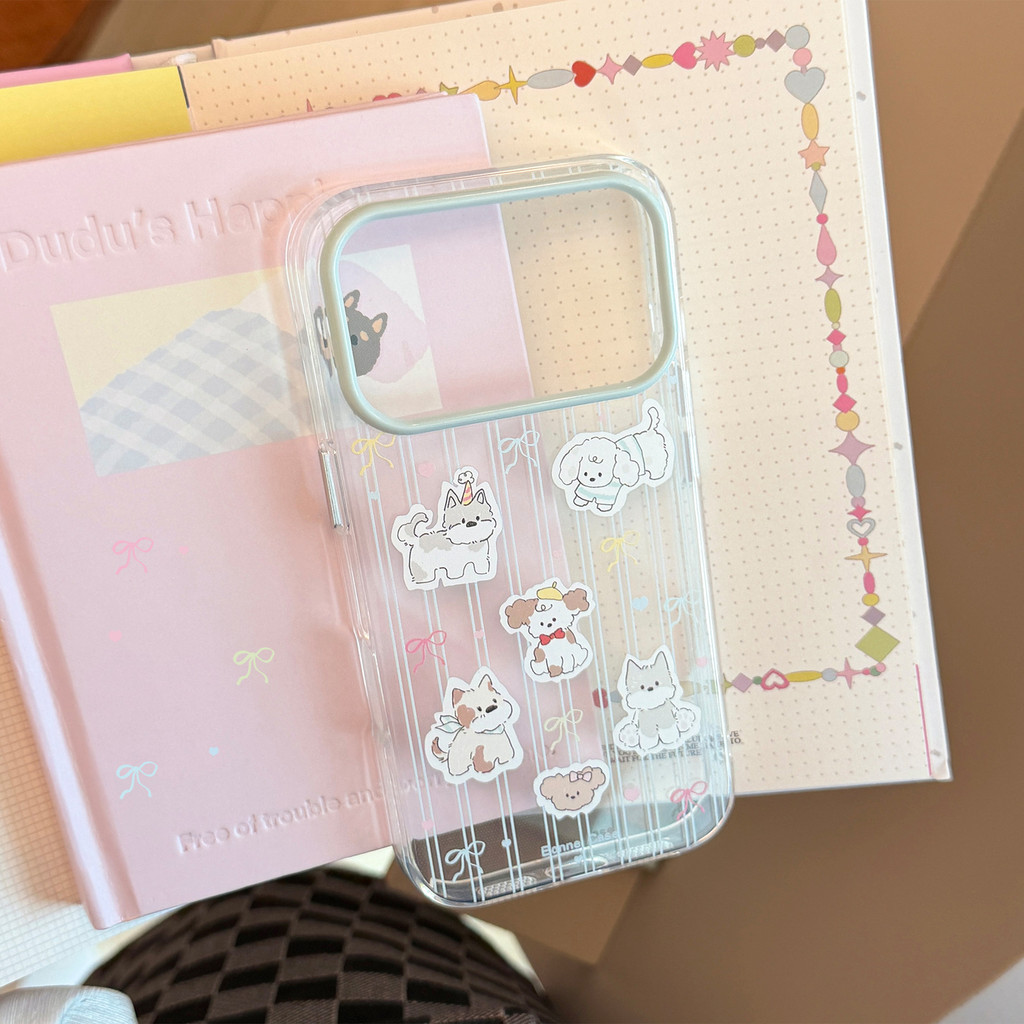 Ins Blue Striped Puppy เหมาะสําหรับ 17pm เคสโทรศัพท์ iphone16 การ์ตูนสด 14 Soft Case 15/17