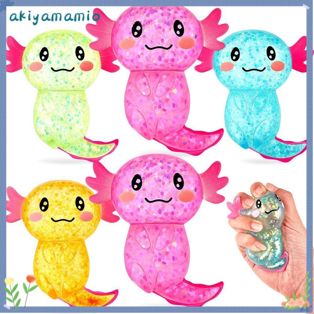 AKIYAMIO Squishy Stress Glitter, รูปร่างน่ารัก Glitter Axolotl Squishy ของเล่น, เนื้อผ่อนคลาย Sugar 