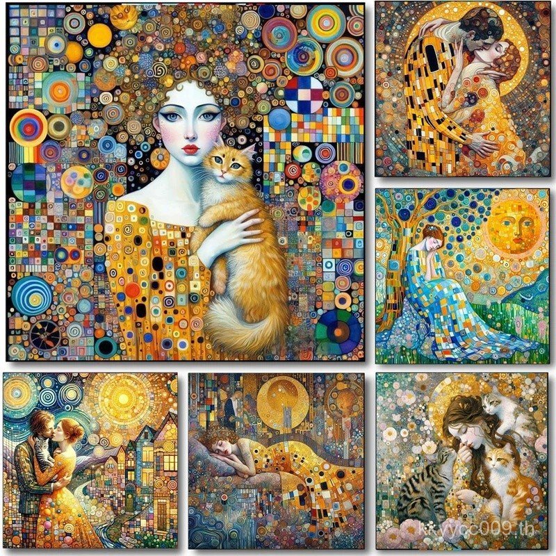 Gustav Klimt Art โปสเตอร์พิมพ์สําหรับห้องนั่งเล่นตกแต่งบ้านบทคัดย่อผู้หญิงผ้าใบภาพวาดดอกไม้โมเดิร์นส