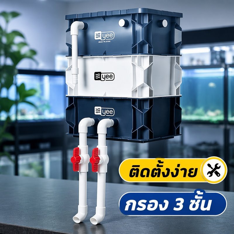 ตู้กรองตู้ปลา กรองคอนโด YEE รุ่นอัพเกรด 2 กรอง 3 ชั้น น้ำใส ติดขอบตู้ เพิ่มออกซิเจน