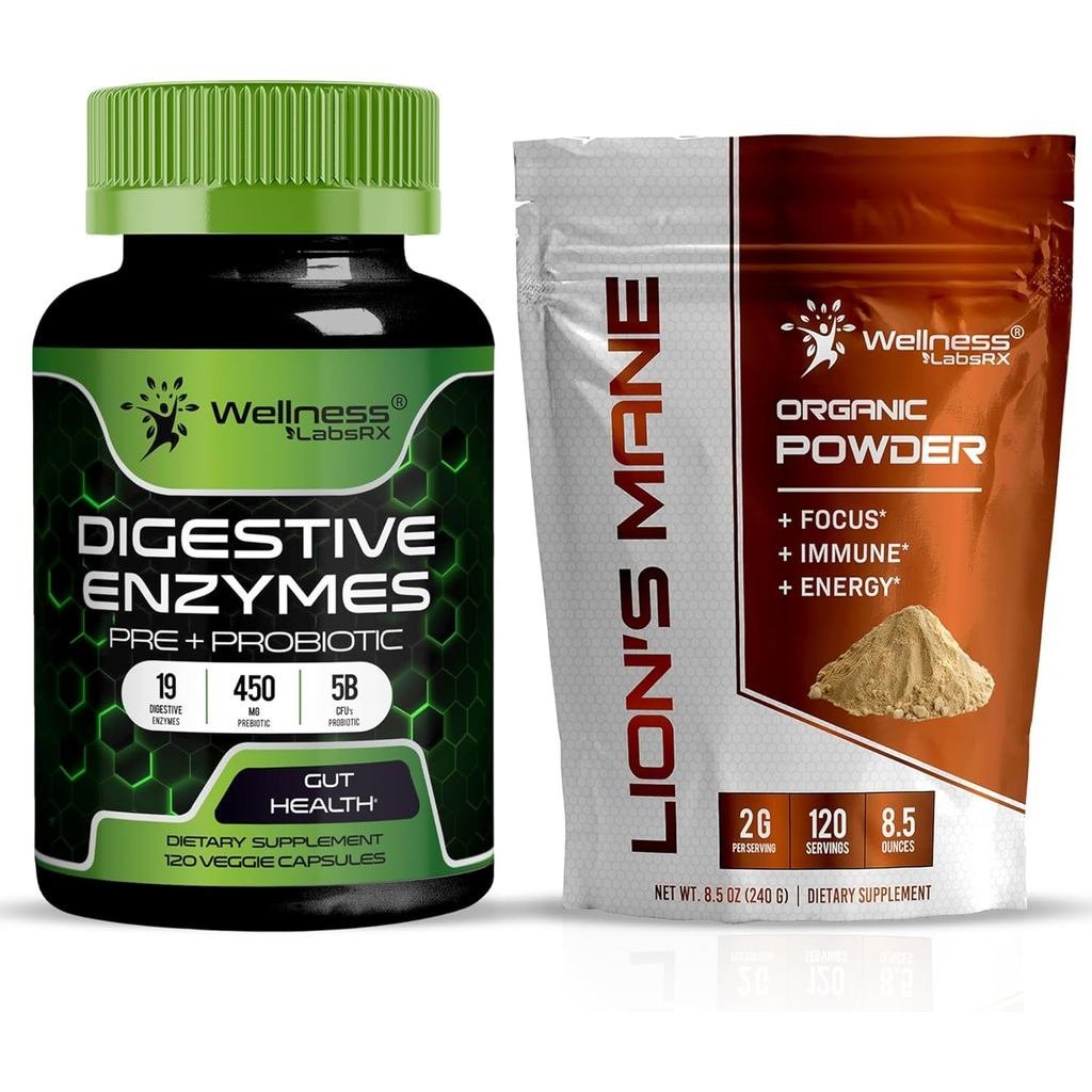 WELLNESS LABSRX Digestive Enzyme Capsules 50 Billion CFU-Lion Mane Mushroom Powder 2,000มก. |คองคองค