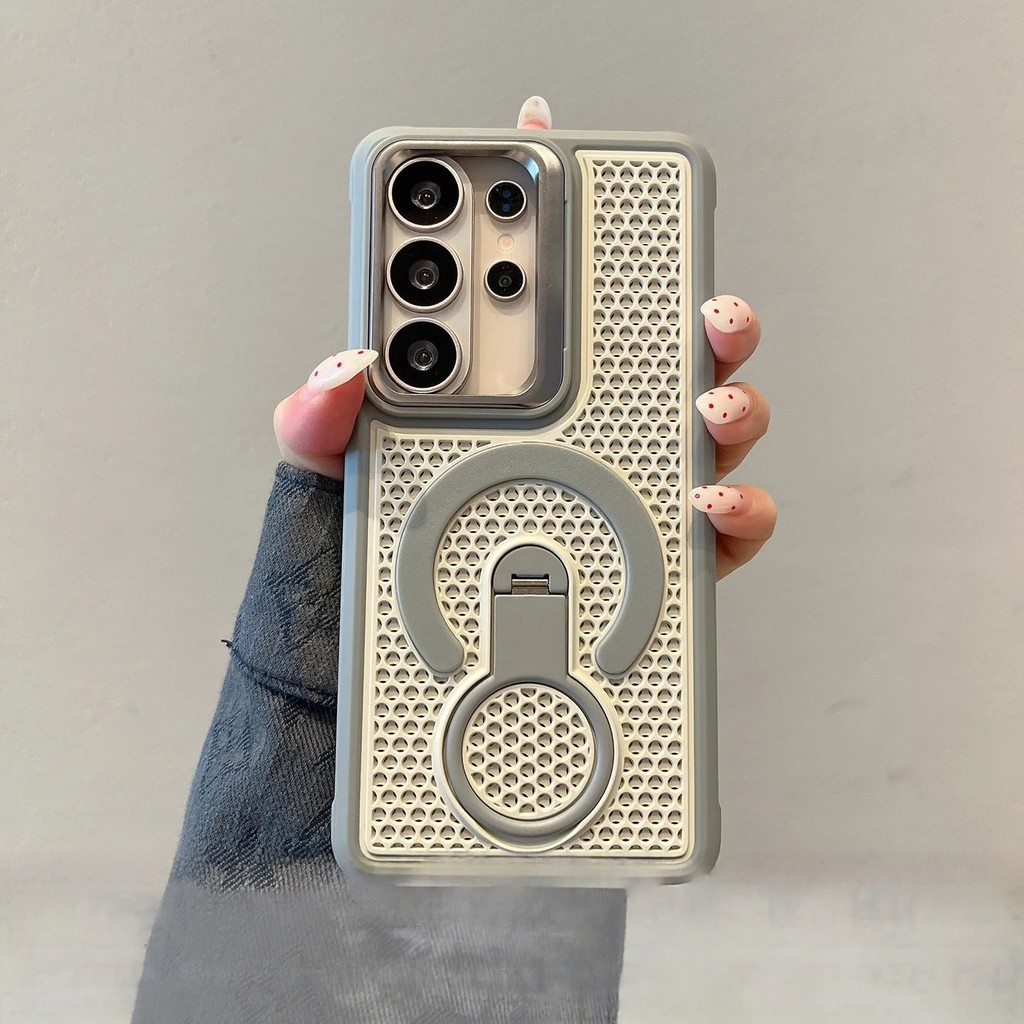 หรูหราความร้อน Dissipate Bracket เคสโทรศัพท์สําหรับ Samsung Galaxy S26 Ultra S25 Edge S24 Plus S23 FE ไร้สายชาร์จ 360°ฝาครอบแหวนหมุนได้