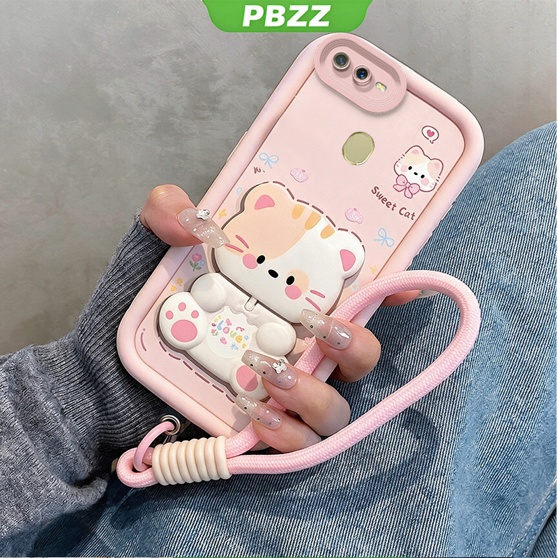 PBZZ สําหรับ oppo a5s a12 A7 a3s a12e F9 PRO a12s เคสโทรศัพท์ Softcase ซิลิโคนกันกระแทก ดีไซน์ใหม่ความงามสําหรับสาวแมวน่ารักพร้อมที่วางเชือกเส้นเล็ก JTDTMZJ3