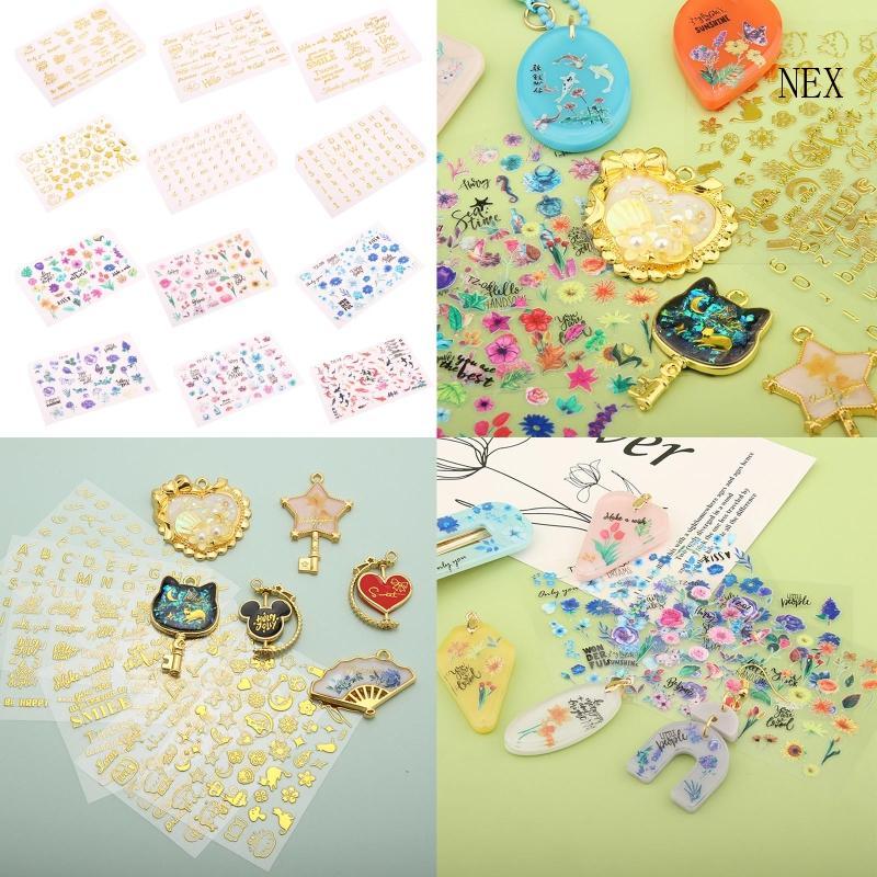 NEX Gold Printing Sticker Epoxy Flower Series Blessing Sticker Alphanumeric Sticker