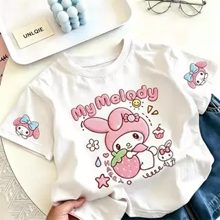 [UNLQIE] 2026 เสื้อแขนสั้นสำหรับเด็กชายและเด็กหญิง ลาย My Melody แฟชั่นล่าสุด สไตล์เกาหลี หลากสี ทำจากผ้าฝ้ายแท้ 100% นุ