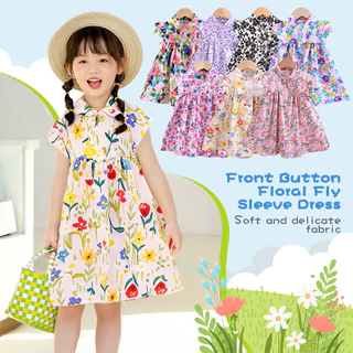 【สินค้าพร้อมส่ง】 ชุดเดรสเด็กผู้หญิงแขนกุดลายดอกไม้ ชุดเดรสแขนพองสำหรับเด็กผู้หญิง อายุ 1-4 ปี สำหรับฤดูร้อน 【GoodRich】