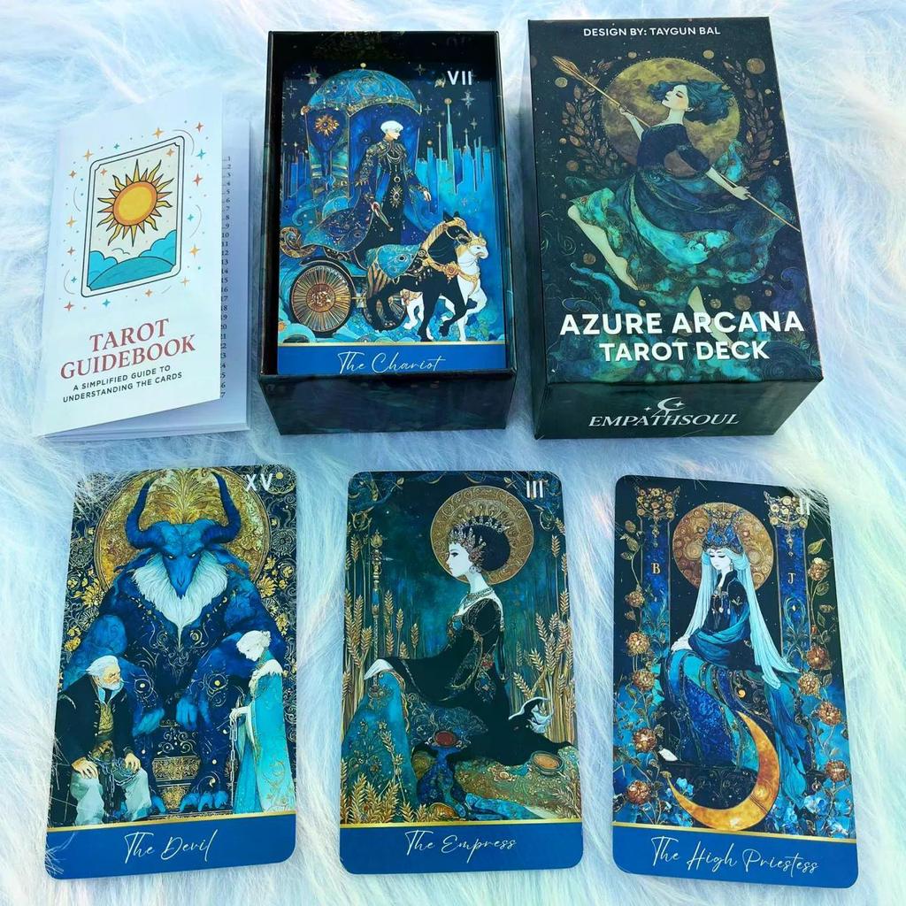 2026 สินค้าใหม่ Blue Mystery Tower Card Azure Arcana Tarot Heaven and Earth Cover 12X7CM การ์ดเกมภาษ