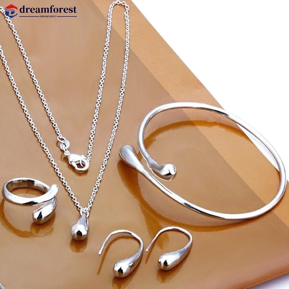 DFS แฟชั่นใหม่ของแข็งเงิน Jewellery ชุดสร้อยคอ + สร้อยข้อมือ + แหวน + ชุดต่างหู 1 คู่