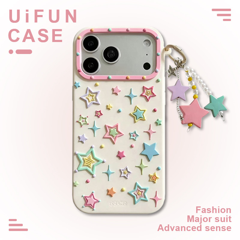 ดอกไม้ที่มีสีสันดาวพร้อมจี้โทรศัพท์มือถือกรณีเข้ากันได้สําหรับ ไอโฟน 17 16 15 14 13 มือโปร สูงสุด ไอโฟน12โปรแม็กซ์ กันกระแทกป้องกันเหงื่อซิลิโคนอ่อนนุ่มปกหลังเปลือก