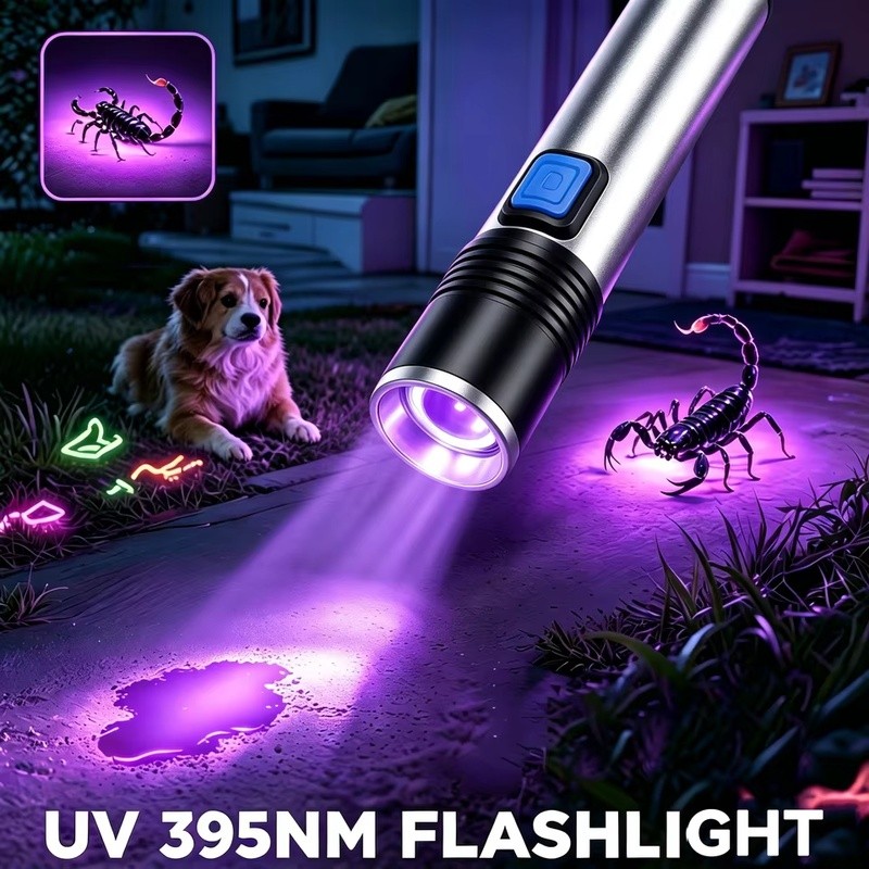 395nm ไฟฉาย UV ชาร์จ USB Blacklight UV แสงอัลตราไวโอเลต Mini UV ไฟฉาย Zoomable UV ไฟฉายสําหรับสัตว์เ