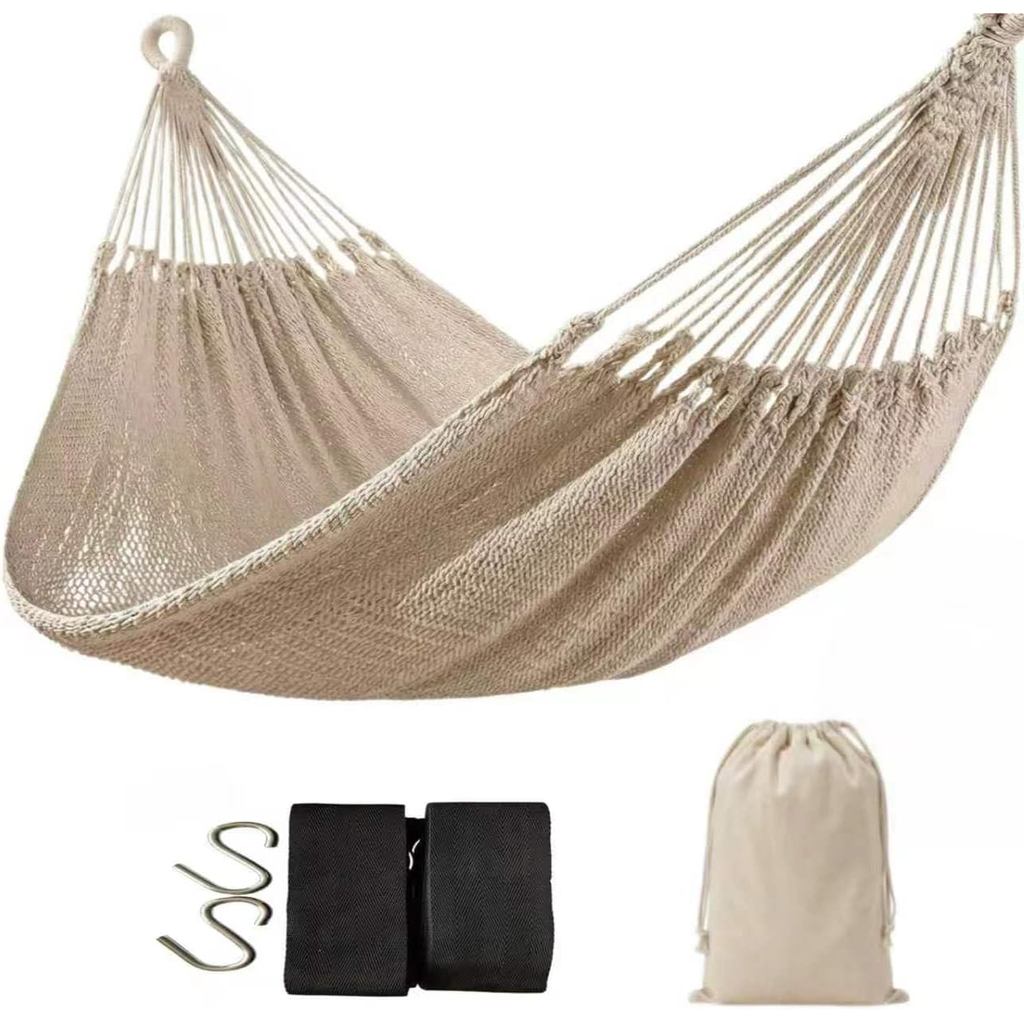 WjrnlfdHamock 79 * 59in550lbs 2Person เชือกฝ้าย Outdoor Camping Hammock | 550ปอนด์ เปลญวนคู่เชือกฝ้า